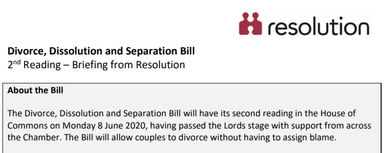 No Fault Divorce Bill: 2nd Reading - Briefing from Resolution
