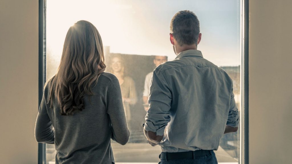 man and woman back