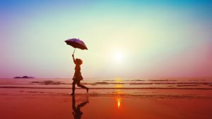 running woman with umbrella